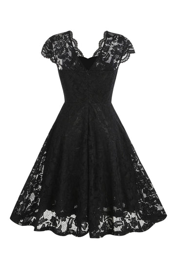 V Col Dentelle Noire Hepburn Style 1950s Robe